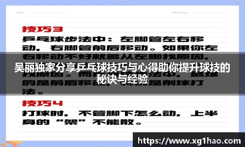 吴丽独家分享乒乓球技巧与心得助你提升球技的秘诀与经验